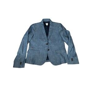 J.Crew Womens Chambray Schoolboy Blazer Jacket Sz 6 Blue Two Button Coat